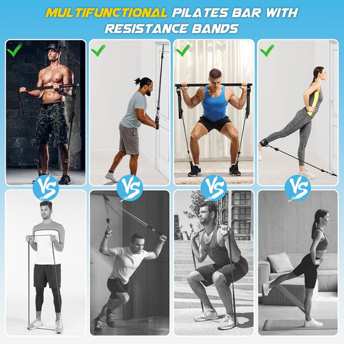 Pilates Bar Kit with Resistance Bands, Multifunctional Yoga Bar with Heavy-Duty Metal Adjustment Buckle for Home