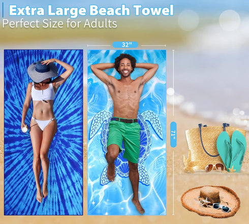Gomust 2 Pack 71"x32" Lightweight Thin Beach Towel Oversized Big Extra Large Microfiber Sand Free Towels for Adult
