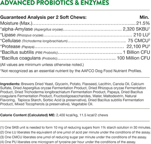 NaturVet Advanced Probiotics and Enzymes Supplement, Plus Vet Strength PB6 Probiotic, 70 Soft Chews Made in the USA