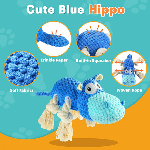 Squeaky Plush Stuffed Animal Dog Toys for Large, Medium, Small Dogs to Keep Them Busy (Blue, Large)