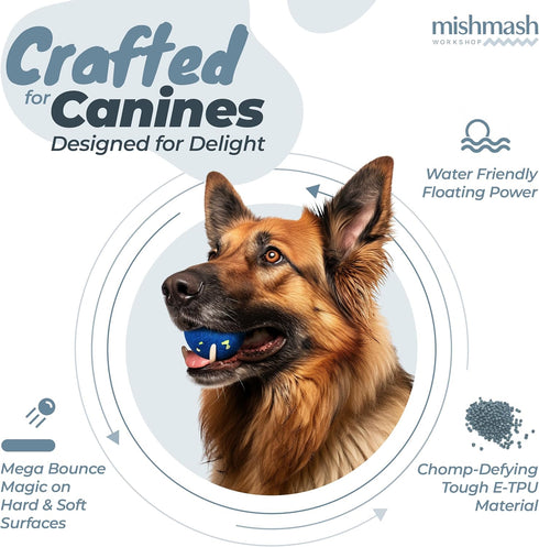 MISHMASH Vision Dog Ball - Premium Bite-Proof ETPU, Waterproof Bouncy Interactive Dog Toy, Durable Tennis Ball for