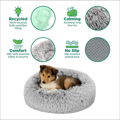 Furhaven 30" Round Calming Donut Dog Bed for Medium/Small Dogs, Refillable with Removable Washable Cover, Mist Gray,