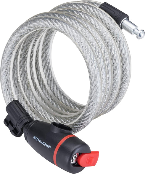 Schwinn Braided Steel Cable Bike Key Lock, 6 feet x 12mm Anti Theft Lock with 2 Keys, Security Level 3