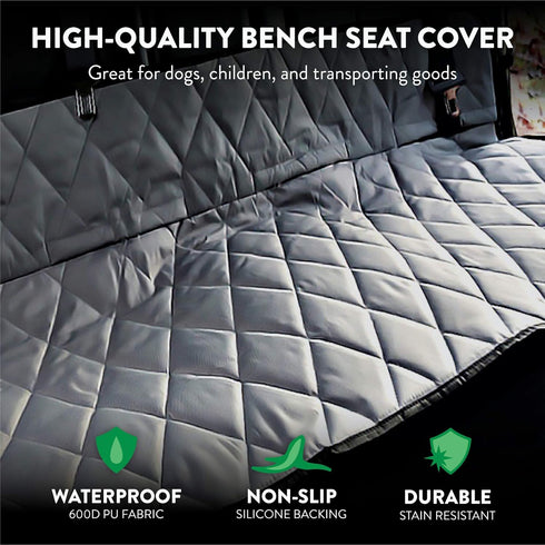 Plush Paws Products Premium Just Bench Car Seat Protector | Diamond Stitching | Washable & Waterproof Bench Seat Dog