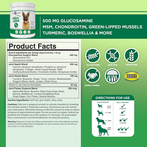 Vital Planet Hip and Joint Support Powder Supplement for Dogs, Beef Flavored, 60 Scoops, 111 Grams