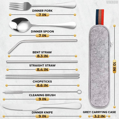 Travel Silverware Set with Case - 8Pcs Fork Spoon Knife Set Stainless Steel Silverware Set Camping Utensil Set Travel Cutlery Set - Portable Silverware Set with Case Forks and Spoons Silverware Set by VIKROM