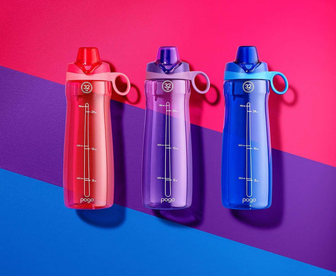 Pogo Plastic Water Bottle with Chug Lid and Carry Handle - Reusable, BPA Free, 18oz, 32oz, 40oz, 64oz