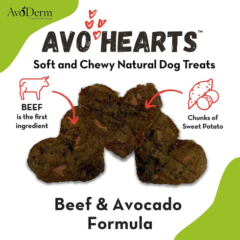 AvoDerm AvoHearts Beef and Avocado Formula Dog Treats, 5 oz bag