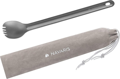 Navaris Long Handle Titanium Spork - 8.4" Metal Utensil for Backpacking and Camping, Lightweight