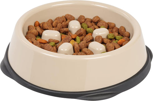 IRIS USA 2 Cups Slow Feeder Dog Bowl, Anti-Choking, Easy to Clean, Interactive Puzzle Toy, Beige/Black