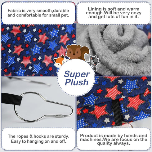 Hammock Set Chinchilla Sleep,2 Pack,Blue petonfun Ferret Rat Guinea Pig Hideout Bed,Soft Hamster Toys Hanging Tunnels