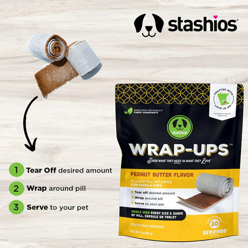 Wrap-Ups Pill Wrapper - Peanut Butter, 30 Servings Bag, All Natural Limited Ingredients for Dogs & Cats