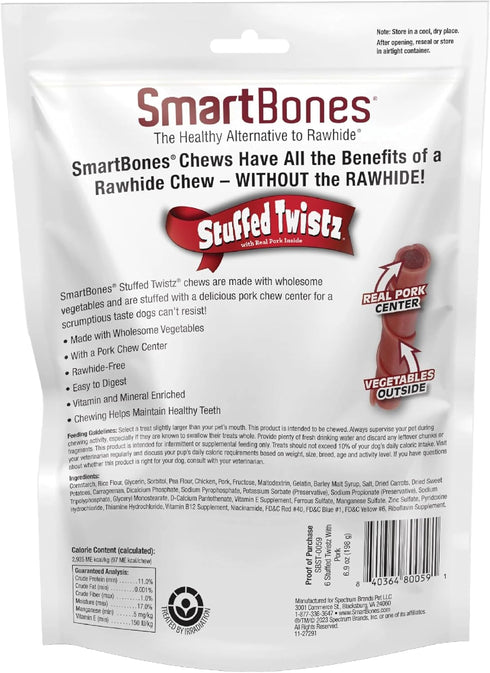 6 Count, 6.9 SmartBones Stuffed Twist Sticks with Pork, Ounces, Rawhide-Free Chews for Dogs Made with Real Chicken