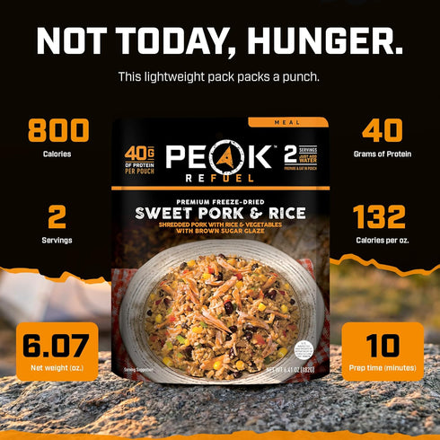 Backpacking 2-Pack (4 Peak Refuel Sweet Pork and Rice | Freeze-Dried Hiking, & Camping Meals | Amazing Taste | Real