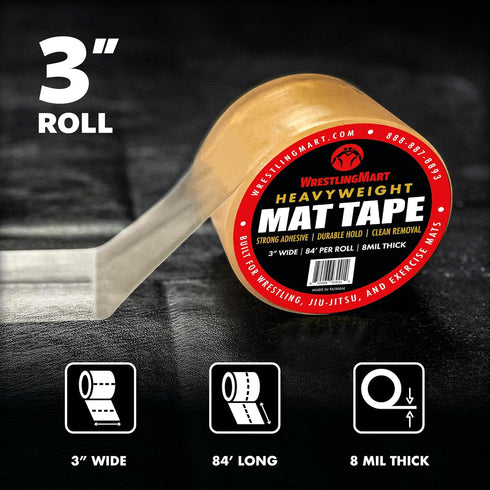 WrestlingMart 3" 8mil 84' (1 Heavyweight Wrestling Mat Tape - Durable Wide, Thick Clear Vinyl Wrestling Tape for Mats