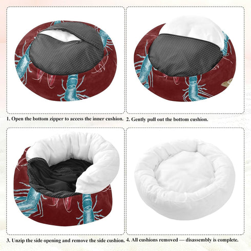 Maroon Animal Print Dog Bed for Small Pets - Anxiety Relief Pillow Bed - Size M