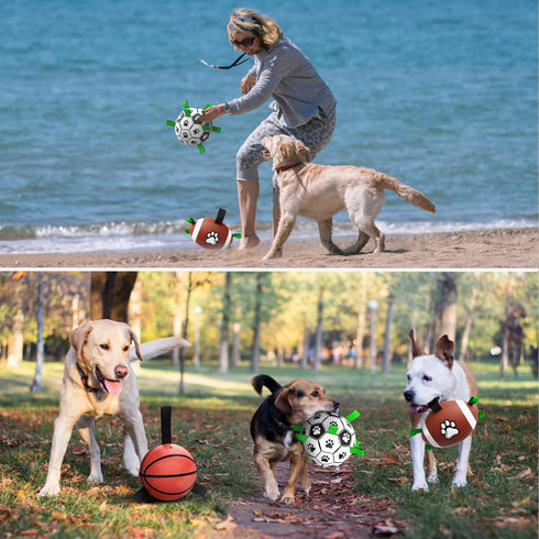 QDAN Dog Soccer Ball Set, 3 PCS with Strap for Tug of War, Toys for Small Medium Large Dogs