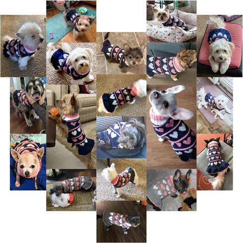 Jecikelon Pet Dog Long Sweater Dress, Knitwear Turtleneck Pullover for Winter, Navy Heart, Small