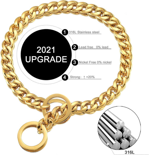 Dog Chain Collar 13/15/19MM High Polished Stainless Steel 18K Gold NK P Chain for Small Dogs