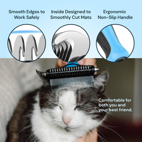 MalsiPree Cat Grooming Brush for Shedding - 2 in 1 Deshedding Tool and Undercoat Rake for Cats & Small Dogs