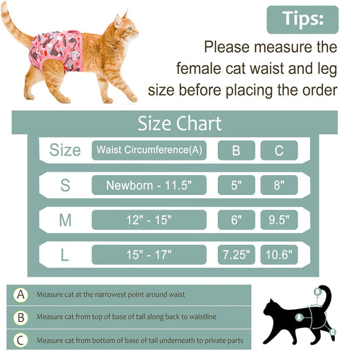 3 Pack Reusable Cat Diapers with Good Absorbency Kitten Diapers Small for Female & Male Cats - Easy to Put On, Secure