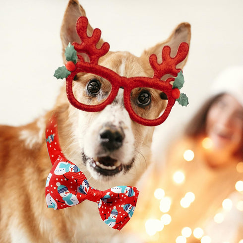 Christmas Dog Collar with Bow Tie, 2 Pack Holiday Santa and Snowman Collars for Small Medium Large Dogs