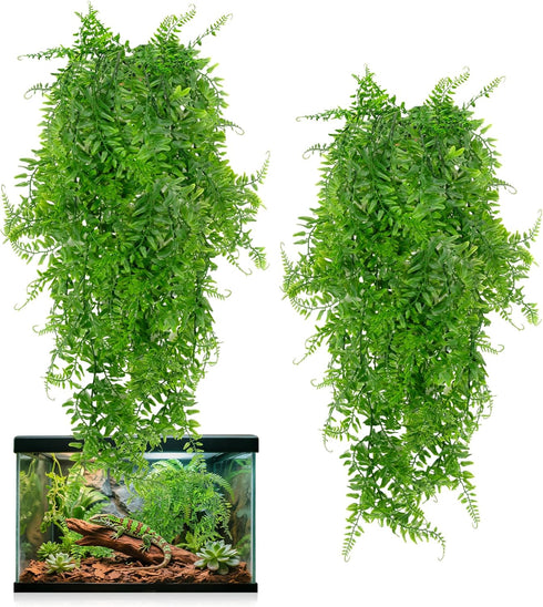 RAINFLOW 2PCS Reptile Plants for Terrarium - Fake Hanging Terrarium Plants, Artificial Boston