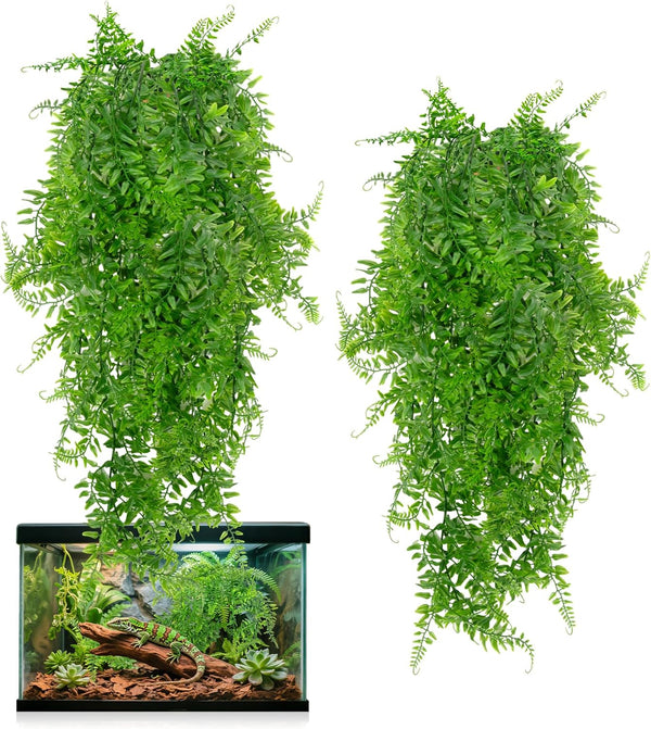 RAINFLOW 2PCS Reptile Plants for Terrarium - Fake Hanging Terrarium Plants, Artificial Boston