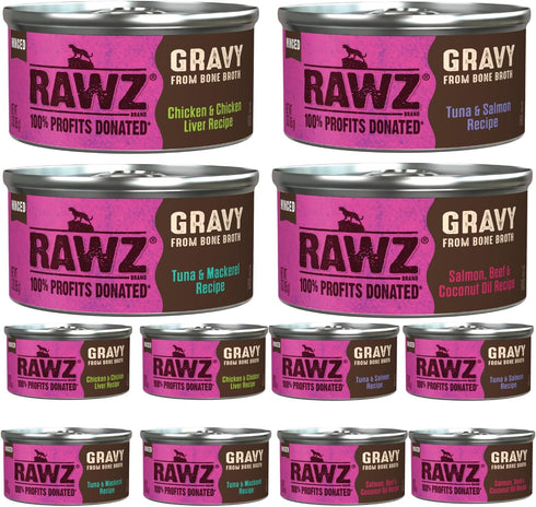Rawz Natural Premium Minced Canned Cat Food in Gravy, 12 Pack Variety Bundle - 4 Flavors with Hotspot Pets Can Lid (3