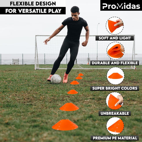 Soccer Training Cones (24, 50 & 100 Pcs) with Mesh Bag & Strap - Flexible Heavy Duty for Football, Basketball