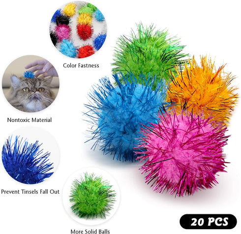 1.5 INCH Extra Large Cat Toy Balls, Sparkly Glitter Chase Pom Pom Balls
