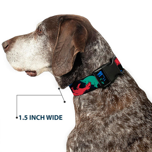 Buckle-Down Plastic Clip Collar - Dinosaurs Black/Multi Color, 1" Wide, Fits 15-26" Neck, Large