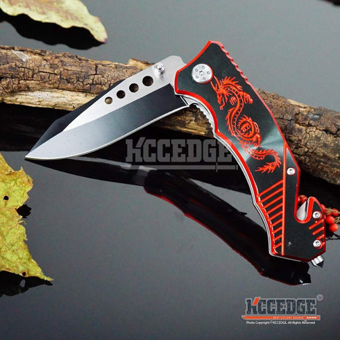KCCEDGE EDC Pocket Knife Camping Gear, Folding Knife with Razor Sharp Edge Drop Point Blade 58595 (Black)