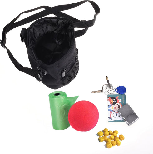 Cosmos Pet Snack Bag, Dog Training Food Pouch with Shoulder Strap and Carabiner, Black, 4.5" x 5.75"