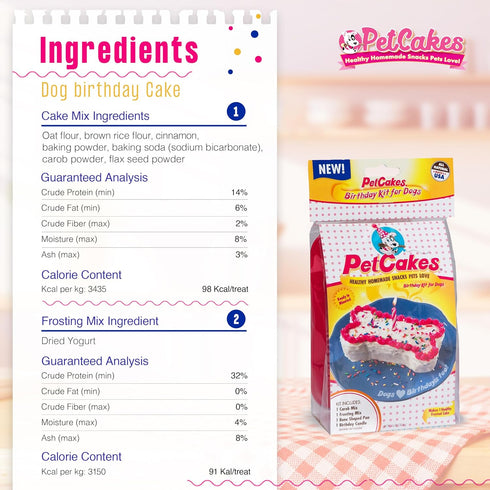 Dog Birthday Cake Kit - All Natural Treats for Puppy to Large Dogs, Carob Flavor - 5.5 Oz