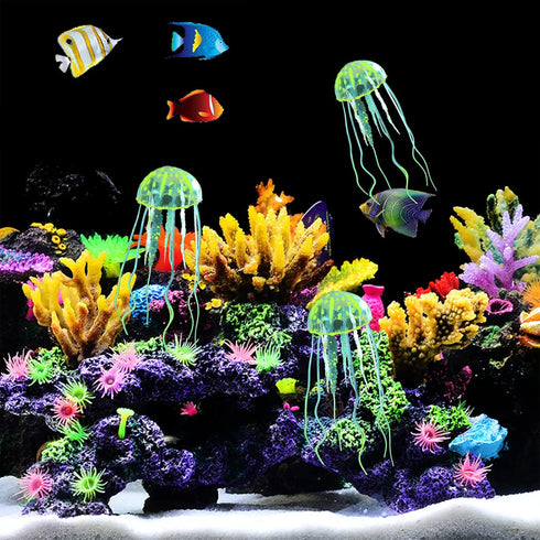 WishLotus 2 PCS Jellyfish Fish Tank Decorations, Simulation Jellyfish Plant Ornament, Glow Decorations (S, Yellow)