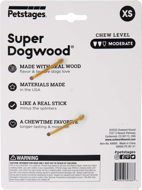 Petstages Super Dogwood Dog Chew Toy, XS - USA Made, Safe & Long Lasting Chewable Sticks of Natural Wood