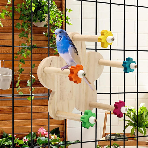 DVHEY Bird Rotating Perch Toy,Durable Unique Wooden Ferris Wheel Parrot Toys with 5