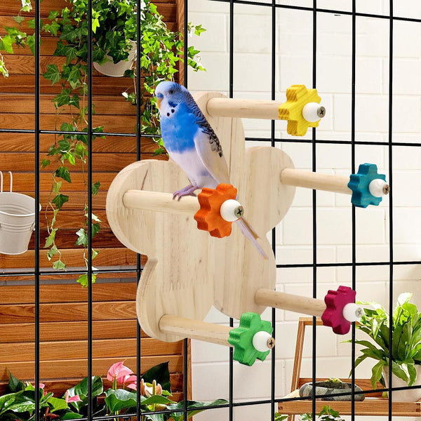 DVHEY Bird Rotating Perch Toy,Durable Unique Wooden Ferris Wheel Parrot Toys with 5