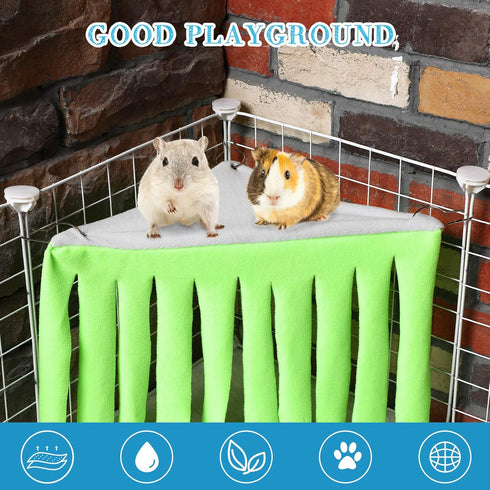 Shappy 2 Pcs Guinea Pig Hideout Corner Fleece Toys, Cute Ferret Hammock for Small Pets (Grey with Blue, Grey with Green)