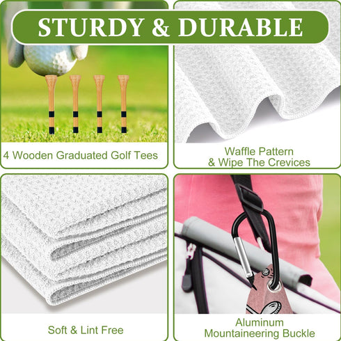 Swooflia Golf Towel with Clip - Microfiber Large Golfing Rag for Men Women, Cute Balls Clubs Pattern with 4 PCS Golf