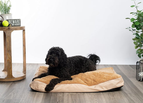 Modern Threads Luxury Dog Bed, Orthopedic Memory Foam Pillow Bed for Small to Large Dogs, Machine Washable, Linen Beige
