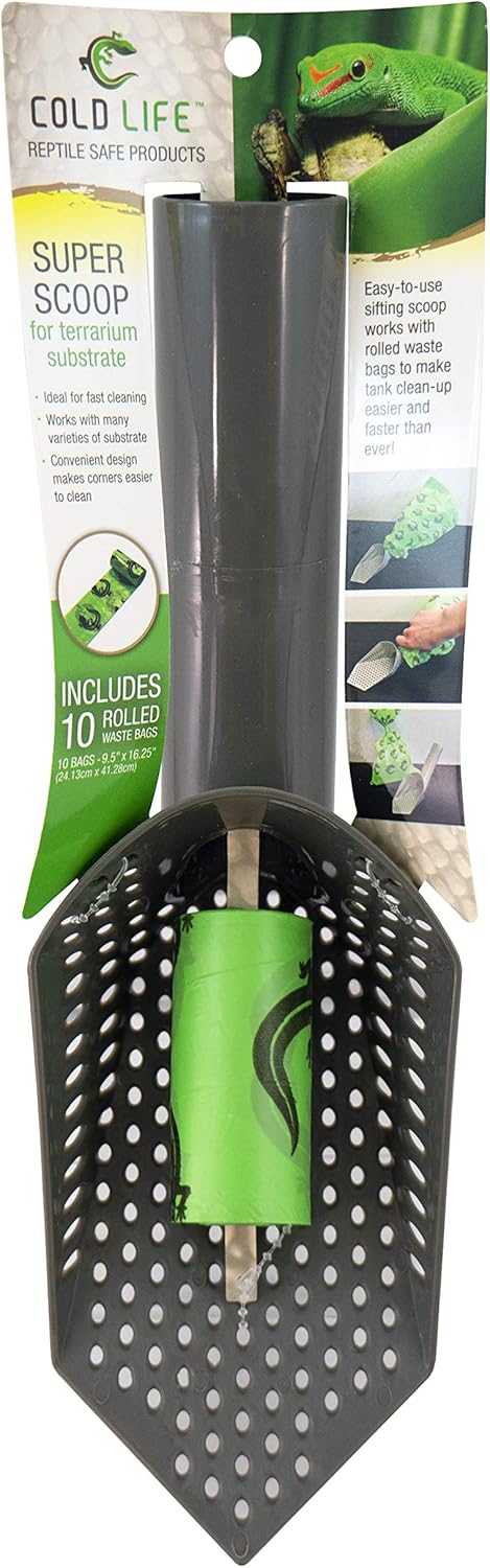 Cold Life Super Scoop Sifter for Terrarium Bedding, Small Pet Cage Cleaner Shovel with 10 ct Poop Bags