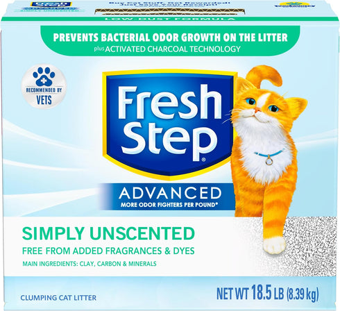 Fresh Step Clumping Cat Litter - Unscented, Long Lasting Odor Control with Activated Charcoal, 18.5 lb