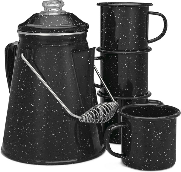 COLETTI Classic Enamel Set Coffee Percolator & Mugs The Most Nostalgic Camping