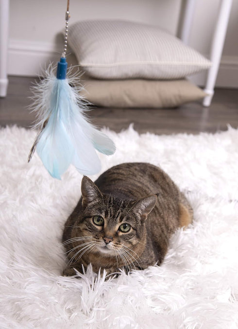 SmartyKat Frisky Flyer Feather Wand Cat Toy - Extendable Up to 24", Blue