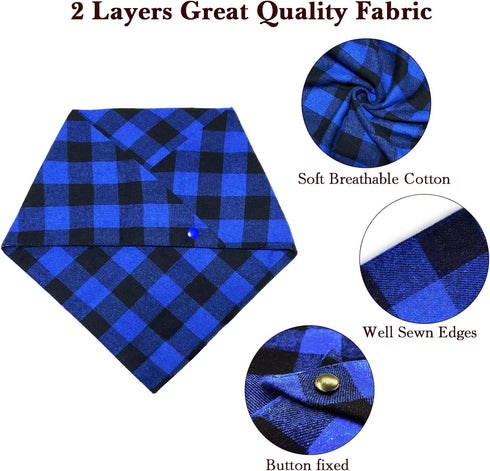 Christmas Plaid Dog Bandana with Button - Fall Dual Layer Scarf Soft Cotton Triangle Bib for Small Medium Large Dogs