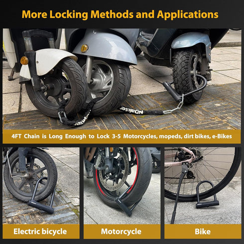NDakter Heavy Duty Motorcycle U Lock with 4FT Chain, 15mm Shackle, Anti Theft Electric Bicycle Lock, 3 Keys