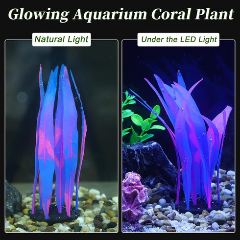 Aquarium Glowing Kelp Plant, Soft Silicone Fluorescence Coral Decor, 2pcs