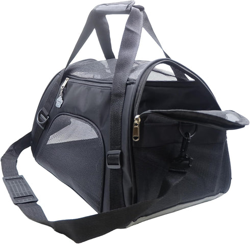 Cat Carrier, Soft-Sided Pet Travel Carrier for Cats and Dogs, Portable Foldable Pet Bag, Airline Approved (Medium-Black)